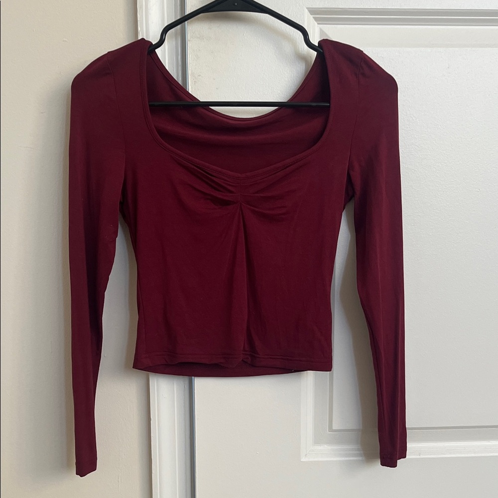Burgundy Long Sleeve Crop Top